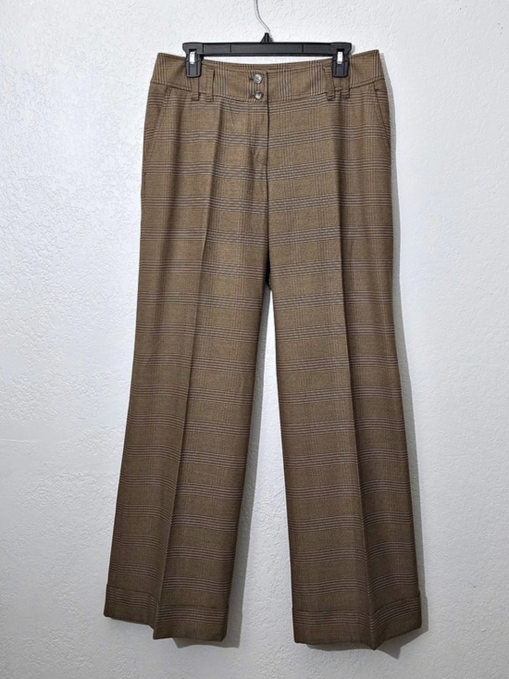 Michael Kors Brown Plaid Wide Leg Trousers Mid Rise Women Size 8